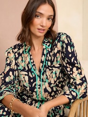 Love & Roses Navy Blue Petite Printed Patch Pockets Shirt Dress - Image 2 of 4