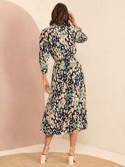 Love & Roses Navy Blue Petite Printed Patch Pockets Shirt Dress - Image 3 of 4
