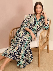 Love & Roses Navy Blue Petite Printed Patch Pockets Shirt Dress - Image 4 of 4