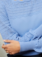 Love & Roses Blue Pointelle Knit Scallop Neck Jumper - Image 2 of 4