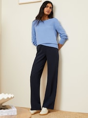 Love & Roses Blue Pointelle Knit Scallop Neck Jumper - Image 4 of 4