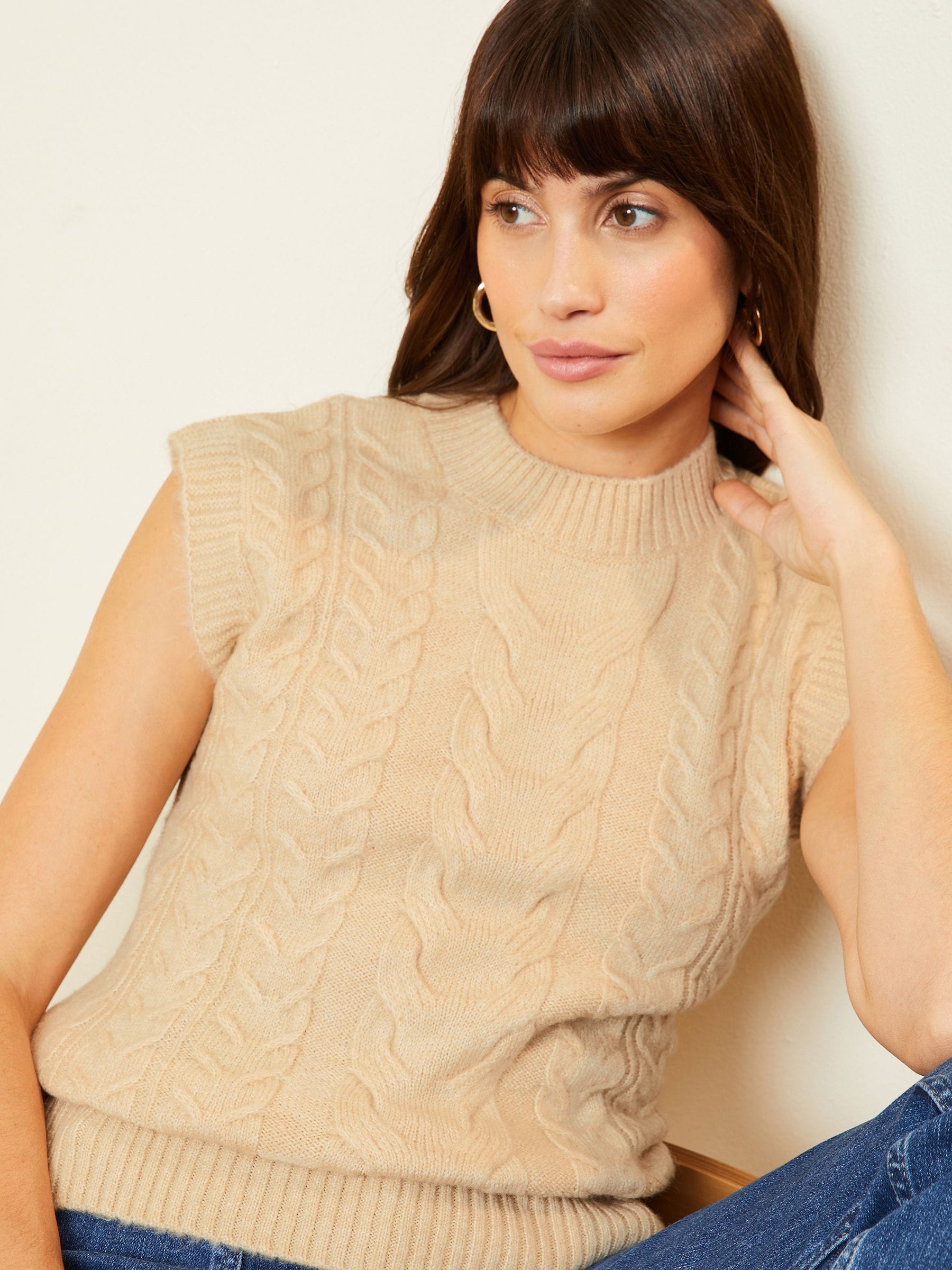 Buy Love & Roses Beige Cable Knitted Tank Top from Next Luxembourg