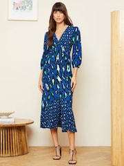 Love & Roses Navy Blue Twist Detail V Neck Front Split Midi Dress - Image 1 of 4