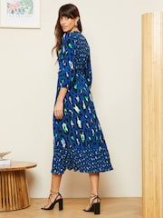 Love & Roses Navy Blue Twist Detail V Neck Front Split Midi Dress - Image 2 of 4
