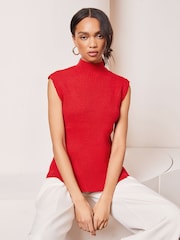 Lipsy Red Soft Knit Ribbed Tabbard Vest - Image 1 of 4