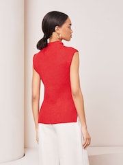 Lipsy Red Soft Knit Ribbed Tabbard Vest - Image 2 of 4