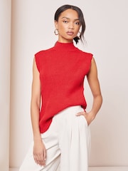 Lipsy Red Soft Knit Ribbed Tabbard Vest - Image 3 of 4