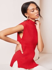 Lipsy Red Soft Knit Ribbed Tabbard Vest - Image 4 of 4