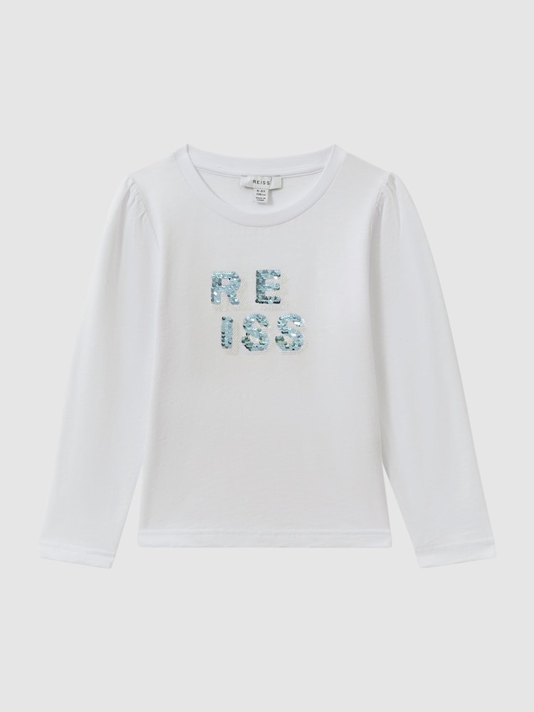 Reiss White Ria 9-13 yrs Cotton Sequin Motif Top - Image 2 of 6