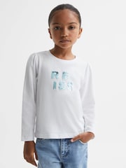 Reiss White Ria 9-13 yrs Cotton Sequin Motif Top - Image 3 of 6