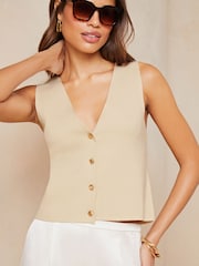 Lipsy Beige Clean Knitted Waistcoat Top - Image 4 of 4