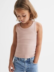 Reiss Pale Pink Violet Teen Cotton Blend Ribbed Vest - Image 3 of 5