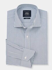 Savile Row Company Slim Fit Blue 100% Cotton Stripe Single Cuff Formal Shirt - Image 3 of 5