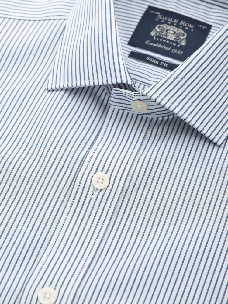Savile Row Company Slim Fit Blue 100% Cotton Stripe Single Cuff Formal Shirt - Image 5 of 5