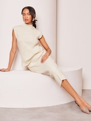 Lipsy Ivory White Soft Knit Ribbed Tabbard Vest - Image 4 of 4