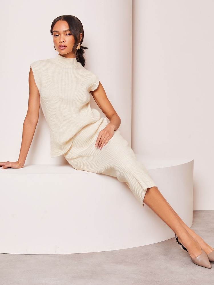 Lipsy Ivory White Soft Knit Ribbed Tabbard Vest - Image 4 of 4
