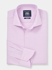 Savile Row Company Purple 100% Cotton Slim Gingham Single Cuff Formal Shirt - Изображение 3 из 5