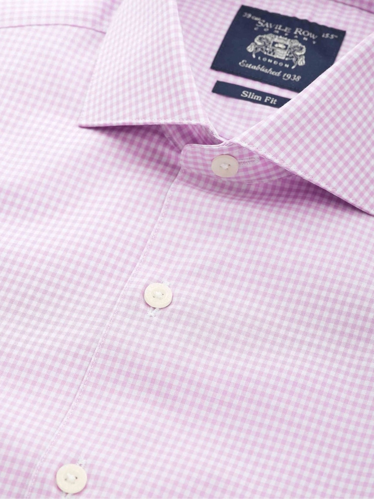 Savile Row Company Purple 100% Cotton Slim Gingham Single Cuff Formal Shirt - Изображение 5 из 5