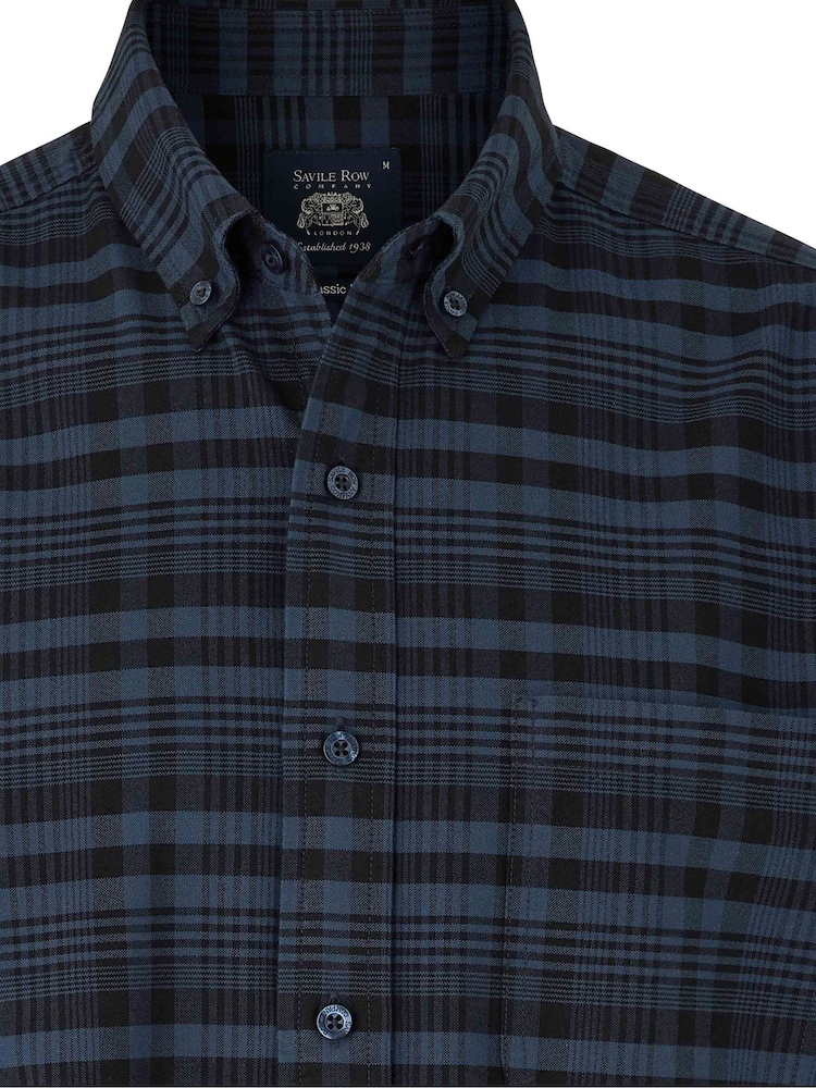 Savile Row Company 100% Cotton Check Casual Oxford Black Shirt - Image 5 of 5