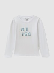 Reiss White Ria 4-9 yrs Cotton Sequin Motif Top - Image 2 of 6