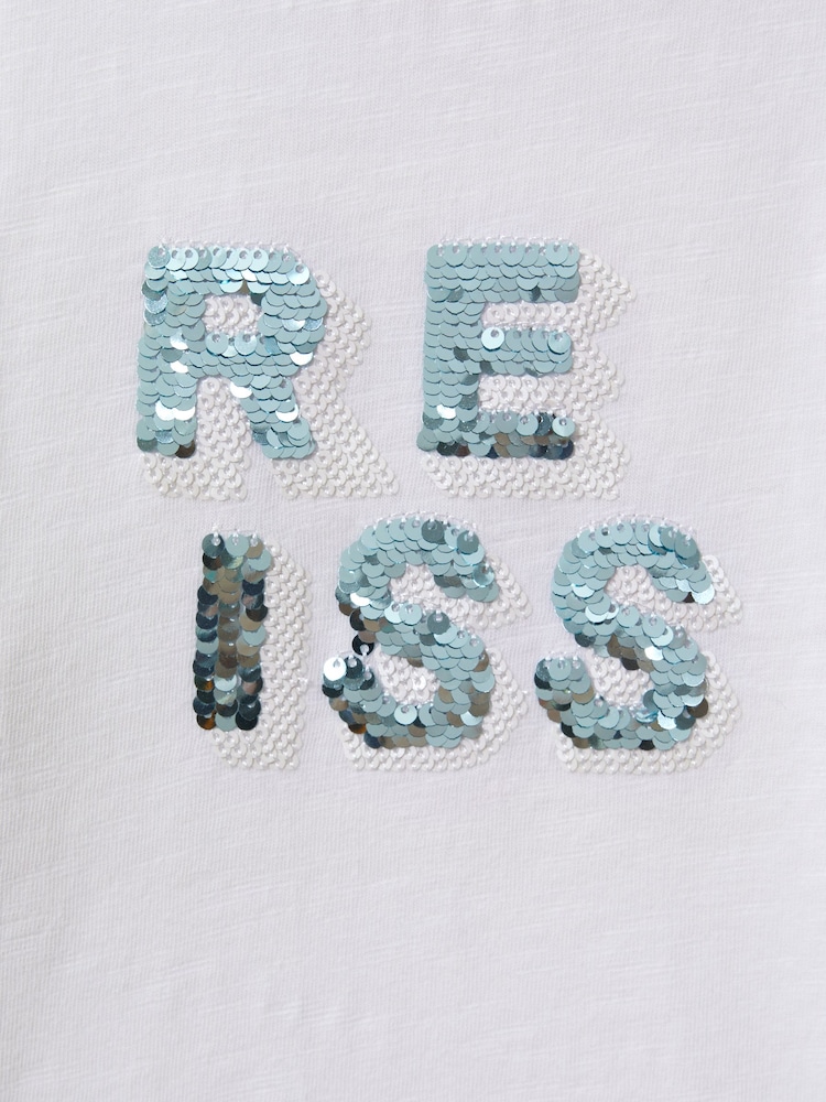 Reiss White Ria 4-9 yrs Cotton Sequin Motif Top - Image 6 of 6