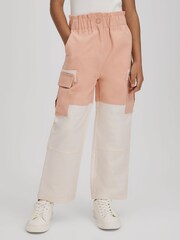 Reiss Pink Adalia 4-9 yrs Colourblock Elasticated Cargo Jeans - Image 1 of 6