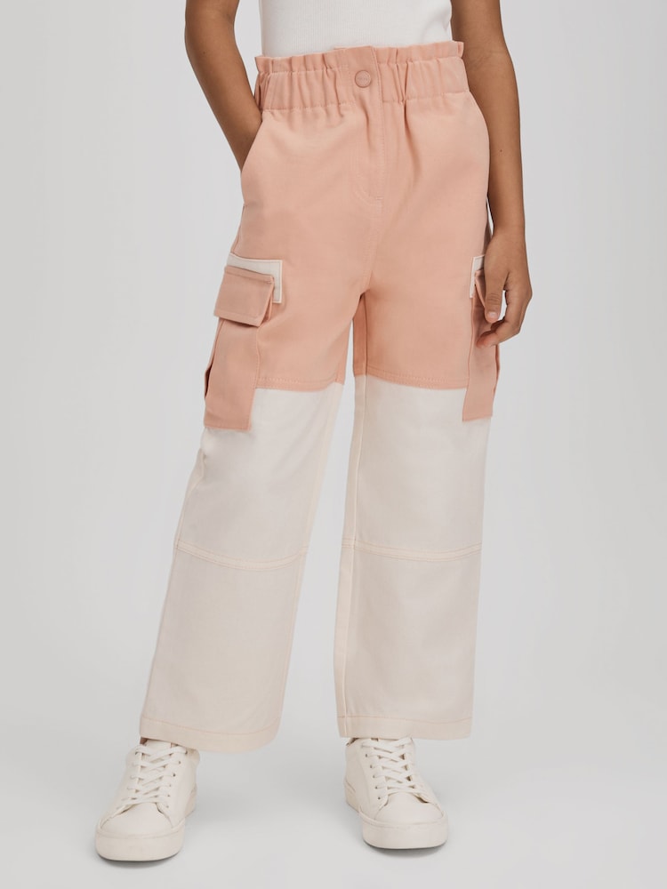 Reiss Pink Adalia 4-9 yrs Colourblock Elasticated Cargo Jeans - Image 1 of 6