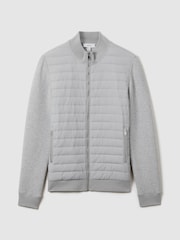 Reiss Soft Grey Melange Freddie Hybrid Quilt and Knit Zip-Through Jacket - Image 2 of 7
