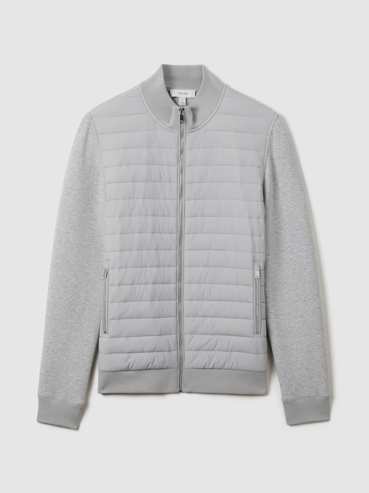 Reiss Soft Grey Melange Freddie Hybrid Quilt and Knit Zip-Through Jacket - Image 2 of 7