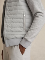 Reiss Soft Grey Melange Freddie Hybrid Quilt and Knit Zip-Through Jacket - Image 4 of 7