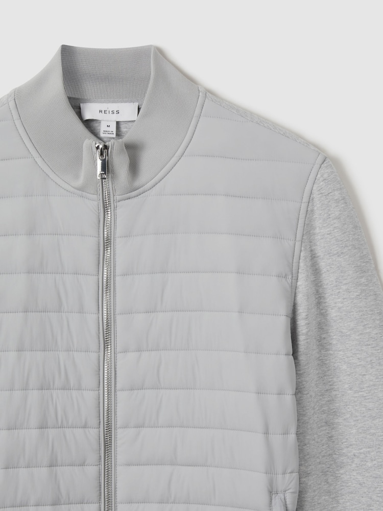 Reiss Soft Grey Melange Freddie Hybrid Quilt and Knit Zip-Through Jacket - Image 7 of 7