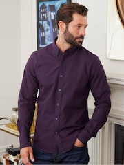 Savile Row Company Purple 100% Cotton Gingham Check Casual Oxford Shirt - Image 2 of 5