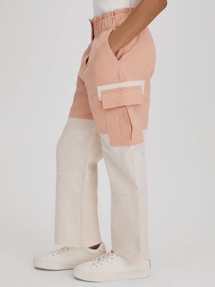 Reiss Pink Adalia 13-14 yrs Colourblock Elasticated Cargo Jeans - Image 1 of 6