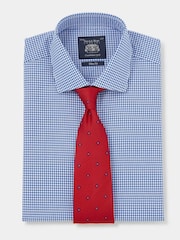 Savile Row Company Slim Fit Blue 100% Cotton Gingham Single Cuff Formal Shirt - Image 3 of 6