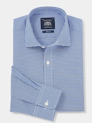 Savile Row Company Slim Fit Blue 100% Cotton Gingham Single Cuff Formal Shirt - Image 4 of 6