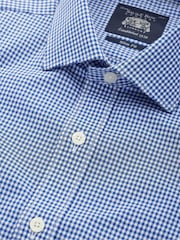 Savile Row Company Slim Fit Blue 100% Cotton Gingham Single Cuff Formal Shirt - Image 5 of 6