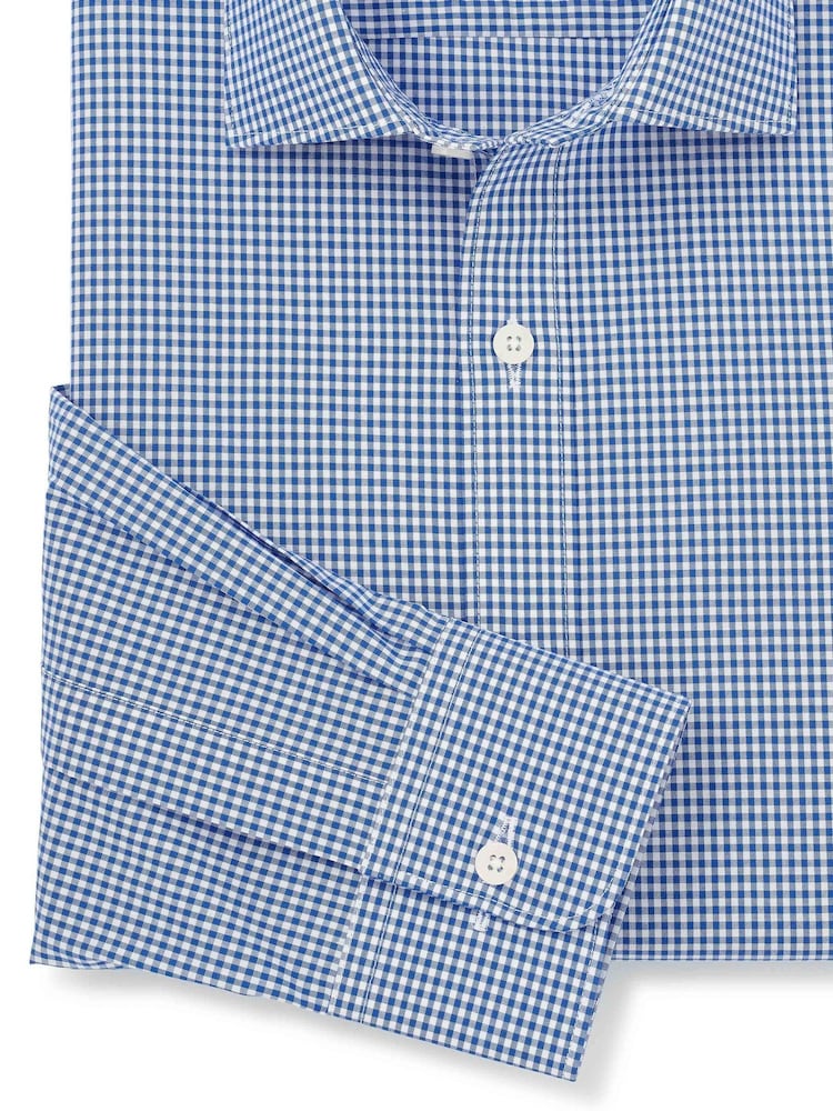 Savile Row Company Slim Fit Blue 100% Cotton Gingham Single Cuff Formal Shirt - Image 6 of 6