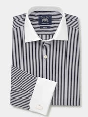 Savile Row Company Blue 100% Cotton Stripe Winchester Double Cuff Formal Shirt - Image 5 of 7