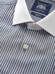Savile Row Company Blue 100% Cotton Stripe Winchester Double Cuff Formal Shirt - Image 7 of 7