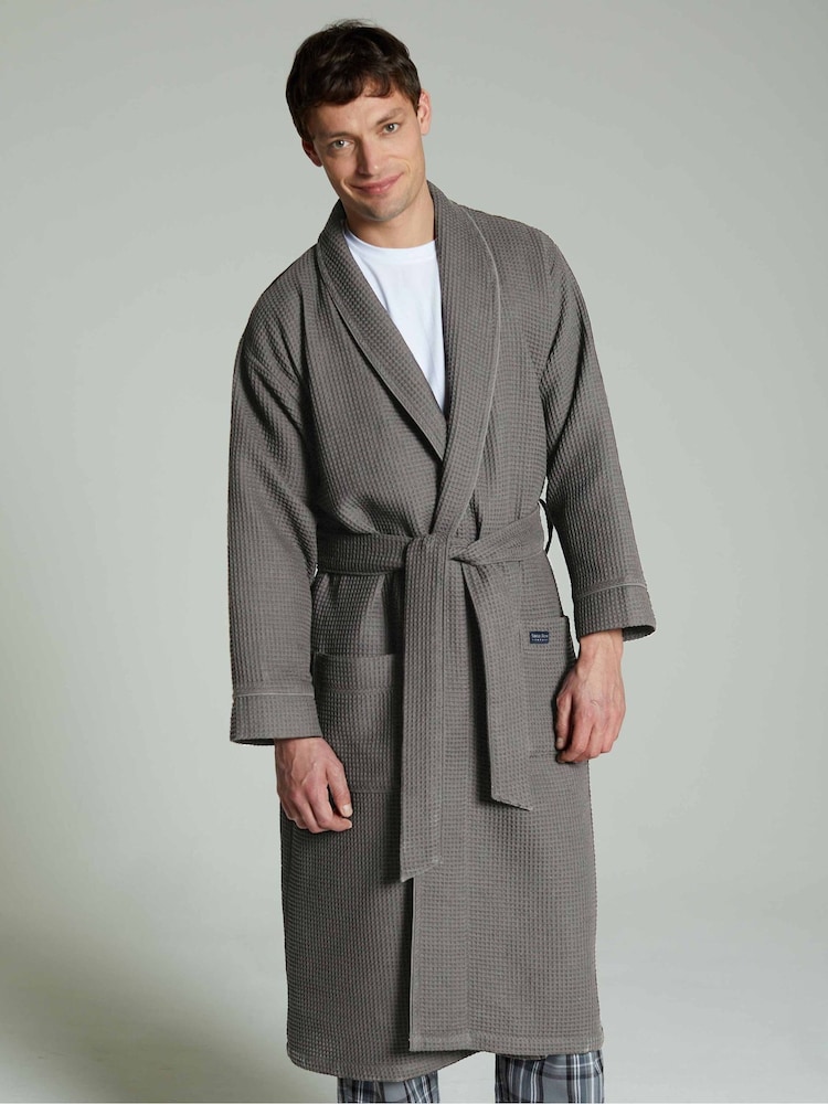 Savile Row Company Grey 100% Cotton Waffle Dressing Gown - Image 1 of 4