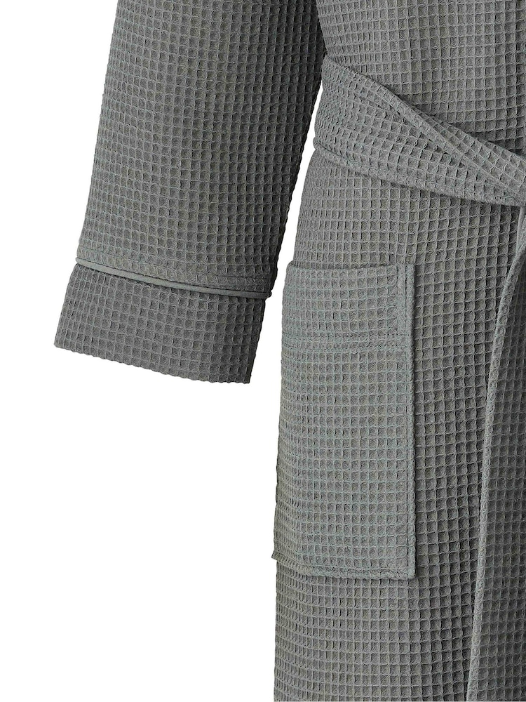 Savile Row Company Grey 100% Cotton Waffle Dressing Gown - Image 4 of 4