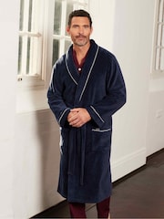 Savile Row Company Blue Fleece Dressing Gown With Piping - Image 1 of 3