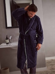 Savile Row Company Blue Fleece Dressing Gown With Piping - Image 2 of 3