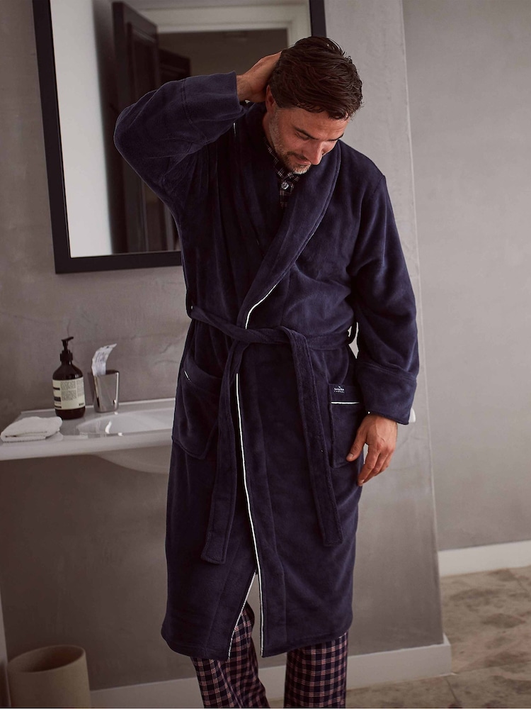 Savile Row Company Blue Fleece Dressing Gown With Piping - Image 2 of 3
