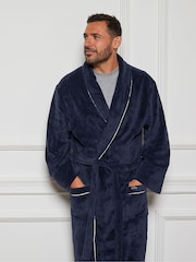 Savile Row Company Blue Fleece Dressing Gown With Piping - Image 3 of 3