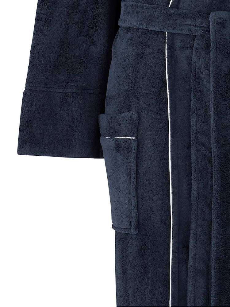 Savile Row Company Blue Fleece Dressing Gown With Piping - Image 4 of 4 Savile Row Company Blue Fleece Dressing Gown With Piping - Image 4 of 4