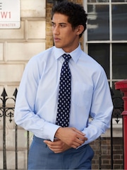 Savile Row Company Slim Blue Textured 100% Cotton Single Cuff Formal Shirt - Image 3 of 6