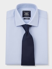 Savile Row Company Slim Blue Textured 100% Cotton Single Cuff Formal Shirt - Image 4 of 6
