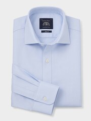 Savile Row Company Slim Blue Textured 100% Cotton Single Cuff Formal Shirt - Image 5 of 6