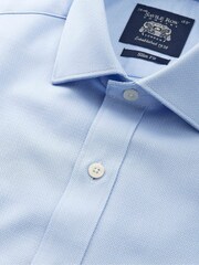 Savile Row Company Slim Blue Textured 100% Cotton Single Cuff Formal Shirt - Image 6 of 6